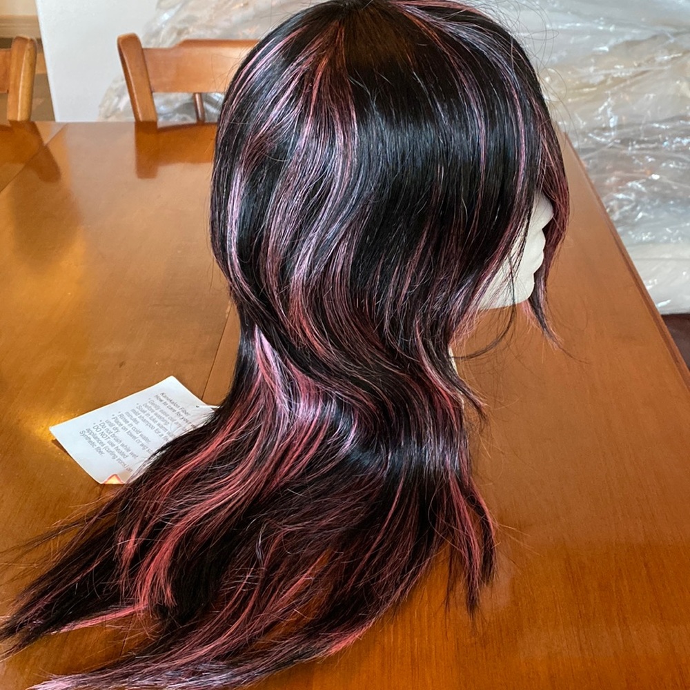 Black wig pink Cosplay dancer costumer